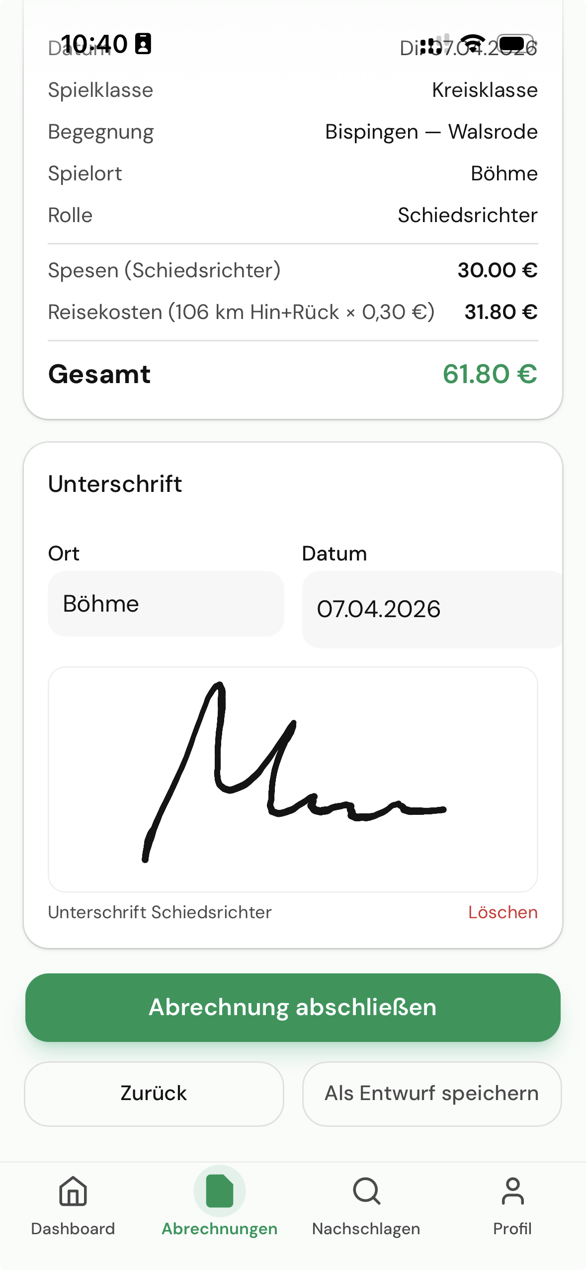 Professionelle Quittung mit Unterschrift